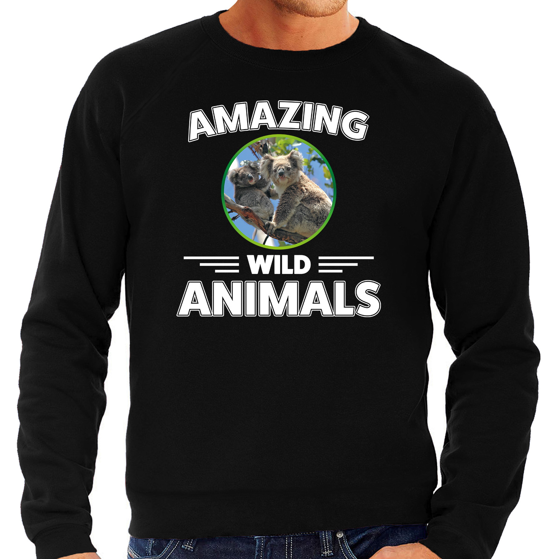 Sweater koalaberen amazing wild animals / dieren trui zwart voor heren XL - 1 Sweater koalaberen amazing wild animals / dieren trui zwart voor heren XL -