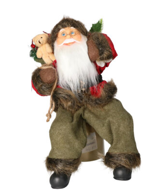 Kerstman pop Hendrik - H45 cm - rood - zittend - kerst beeld -decoratie figuur
