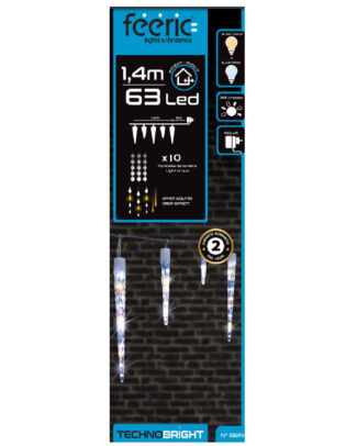 Ijspegel lichtsnoer - 10 ijspegels - 63 led lampjes - helder wit/blauw - 140 cm