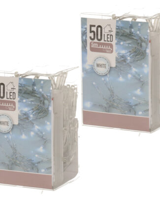 3x Kerstverlichting op batterij helder wit 50 lampjes