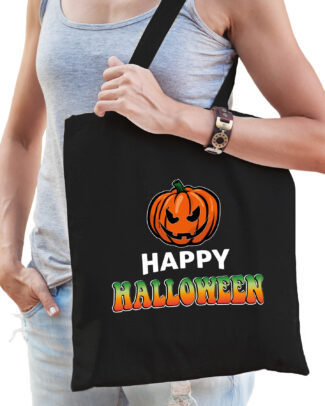 Pompoen / happy halloween trick or treat katoenen tas/ snoep tas zwart