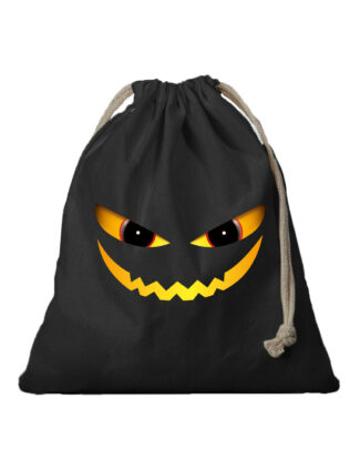 Duivel gezicht canvas snoep tasje - snoepzakje - halloween - zwart - met koordje - 25 x 30 cm