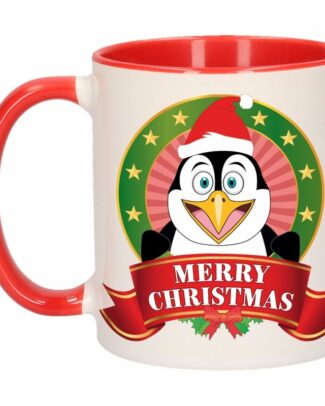 Kerst mok / beker met pinguin print 300 ml