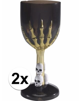 Horror kelk - 2x - beker - zwart - Gotisch - Halloween - wijnglas - drinkbeker - horror