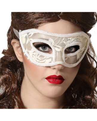 Verkleed oogmasker - wit - kant patroon - volwassenen - Halloween/gemaskerd bal
