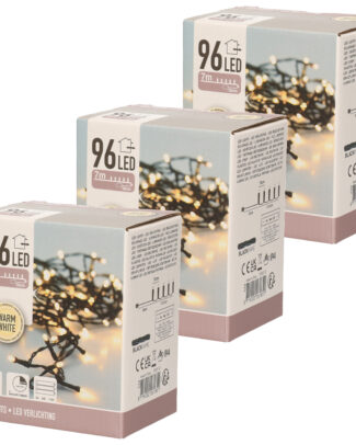 3x Kerst LED-verlichting op batterij 96 lampjes buiten 7 m
