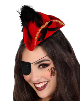Verkleed diadeem mini hoedje - zwart/rood - meisjes/dames - Piraten thema