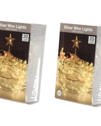 Draadverlichting - 2x - sterren lampjes - 20 leds - warm wit - 95 cm - kerstverlichting