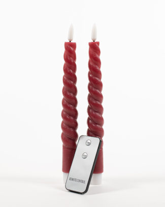 Led dinerkaarsen swirl - 2x - bordeaux rood - 23cm - afstandsbediening