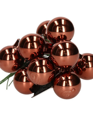 Decoris mini kerstballetjes op stekers - 10x stuks - bruin - D2 cm - glas