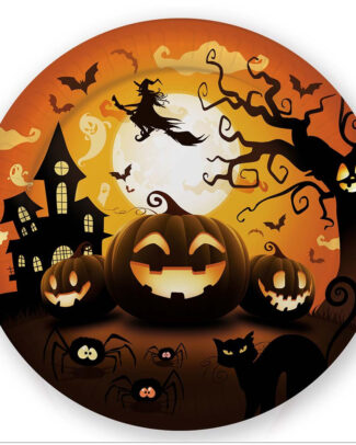Halloween/horror pompoen bordjes - 6x - zwart - papier - D23 cm