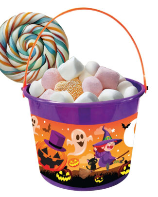 Trick or treat snoep emmertje - heksen thema - paars - 18 x 16 cm - Halloween snoepjes ophalen