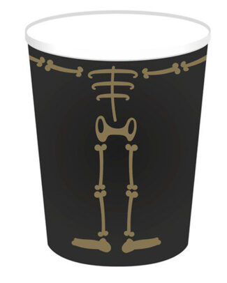 Halloween/horror skelet feest bekers - 8x - zwart - papier - 250 ml