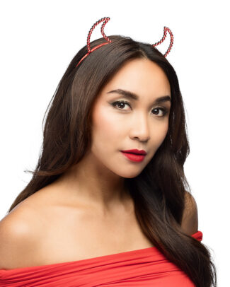 Duivel hoorntjes - rood - kunststof - Halloween thema - dames - diadeem - tiara - glitters