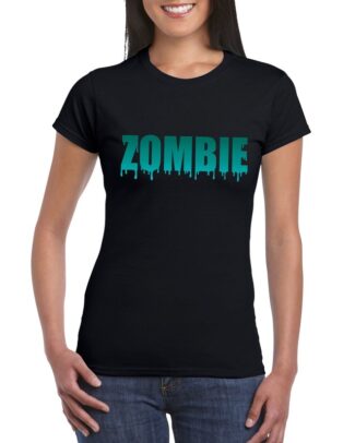 Halloween zombie tekst t-shirt zwart dames