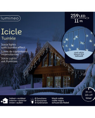 Ijspegelverlichting - 259 led lampjes - helder wit - 1100 cm- buiten - 8 functies -lichtsnoer