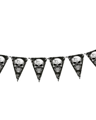 Halloween/horror thema vlaggenlijn - doodskop/skull - kunststof - 400 cm - vlaggetjes versiering