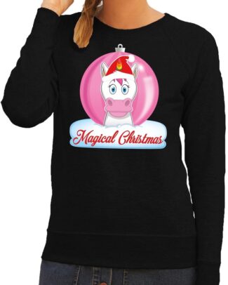 Foute kersttrui eenhoorn magical christmas zwarte dames sweater