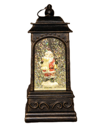 Sneeuwbol/snowglobe glitter lantaarn - kerstman - 9 x 9 x 20 cm- met LED verlichting - warm wit