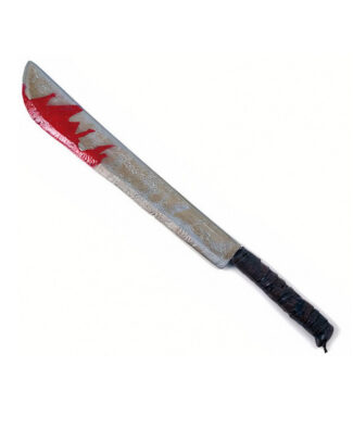 Horror kunststof hakmes/machete met bloed - 75 x 8 cm - Bloederige wapens - Halloween