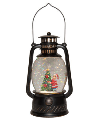 Sneeuwbol/snowglobe glitter lantaarn - kerstboom - D12 x H20 cm - met LED verlichting