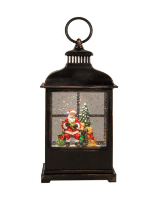 Sneeuwbol/snowglobe glitter lantaarn - kerstman - 12 x 12 x 27 cm- LED verlichting - warm wit