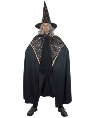 Funny Fashion Tovenaars verkleed cape/hoed - volwassenen - zwart met sterren - Carnaval kostuum