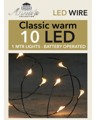 Anna Collection Draadverlichting - zwart - 10 led lampjes - warm wit - batterij - 100 cm