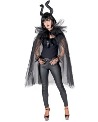 Funny Fashion Halloween verkleed cape - tule stof - dames - zwart - Carnaval kostuum/kleding