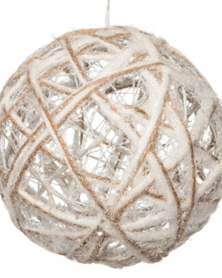 Verlichte draad bal/kerstbal - jute - 15 cm - met 10 lampjes - warm wit