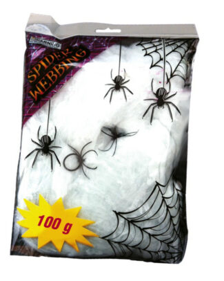 Decoratie spinnenweb/spinrag met spinnen - 100 gram - wit - Halloween/horror versiering