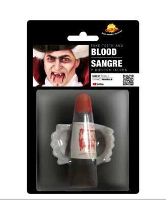 Vampier/dracula tanden - met nep bloed - wit/rood - voor volwassenen