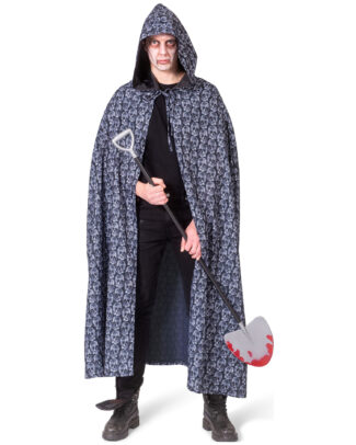 Funny Fashion Halloween verkleed cape met kap - schedels print - Carnaval kostuum/kleding