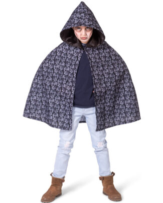 Funny Fashion Halloween verkleed cape met kap - schedels print - Kinder kostuum/kleding