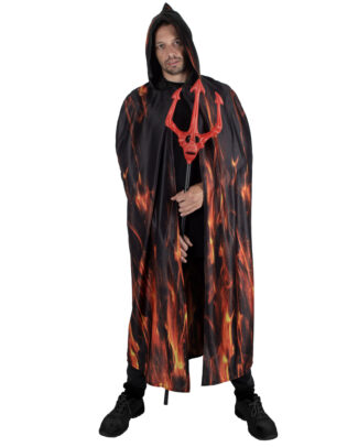 Funny Fashion Halloween verkleed cape met kap - vlammen print - Carnaval kostuum/kleding