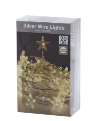 Draadverlichting lichtsnoer - 20 sterren lampjes - warm wit - op batterij - 100 cm