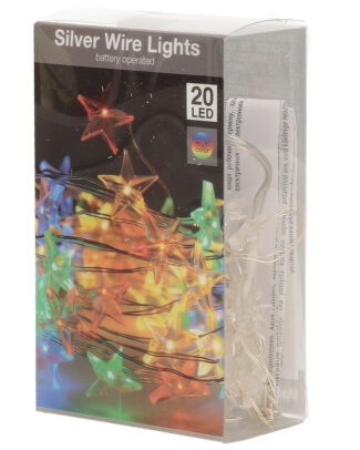Draadverlichting lichtsnoer - 20 sterren led lampjes - gekleurd - 100 cm - zilverdraad