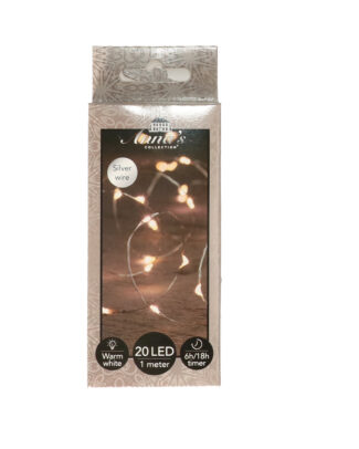 Draadverlichting lichtsnoer - 20 led lampjes - warm wit - zilver draad - 100 cm - lichtdraad