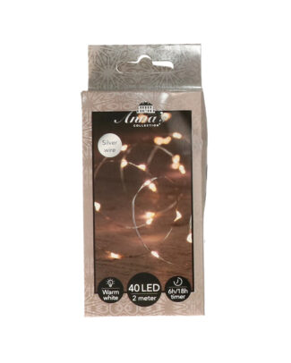 Draadverlichting lichtsnoer - 40 led lampjes - warm wit - zilver draad - 200 cm - lichtdraad