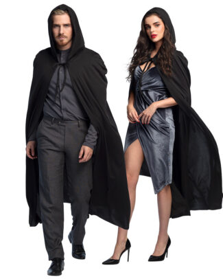 Halloween verkleed cape met capuchon - voor volwassenen - zwart - fluweel
