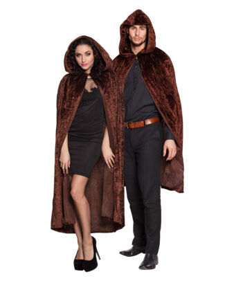 Halloween luxe verkleed cape met capuchon - voor volwassenen - bruin - fluweel