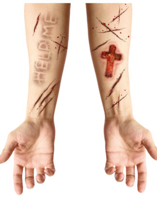 Halloween tattoo nep littekens/wonden - Horror/bezeten verkleed thema - Bloed