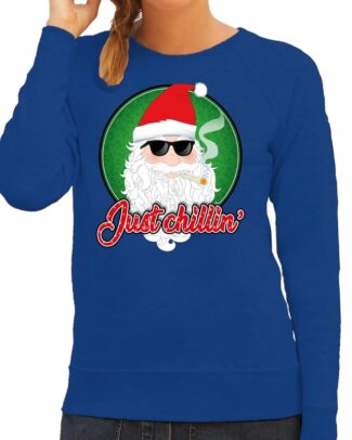 Foute Kersttrui just chillin blauw voor dames