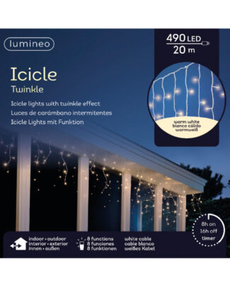Lumineo ijspegelverlichting - 490 LED -warm wit - 20 m - 8 lichteffect - kerstverlichting