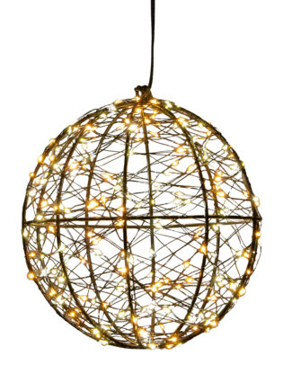 Verlichte kerstbal - 3D - D18 cm - 200 led lampjes - warm wit - metaal - decoratie bol
