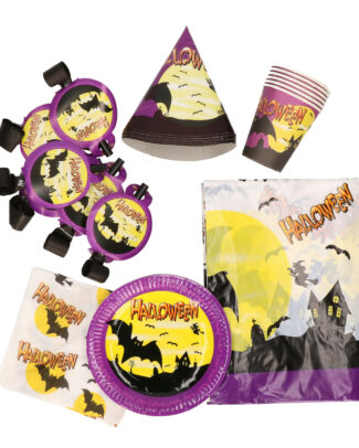 Halloween Thema feest papieren party set - vleermuis - 31 delig - 6 personen - wegwerp servies