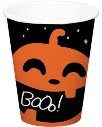 Halloween thema feest beker - 6x - pompoen print - papier - 250 ml