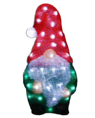 Kerstverlichting figuur - gnome/dwerg - 22 x 17 x 44,5 cm - LED decoratie kerstfiguren