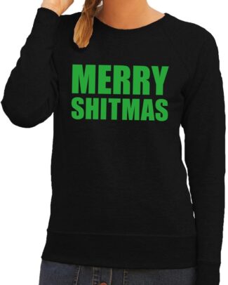 Foute kersttrui Merry Shitmas zwart voor dames