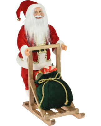 Kerstman decoratie pop - op slee - L25 x B30 x H45 cm - rood - kerst - figuur - beeld
